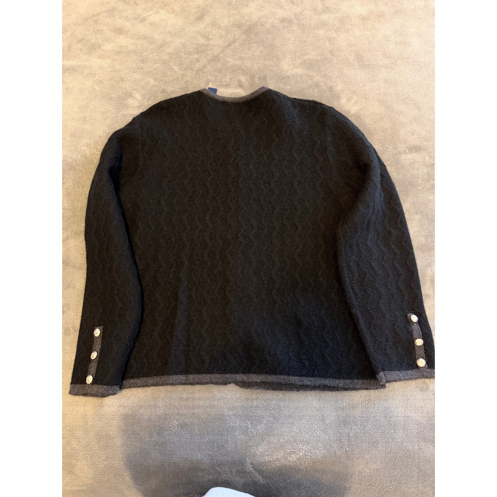 Karen‎ Scott Black Textured Wool Cardigan Sweater Silver Button Accents Size L - Picture 5 of 5